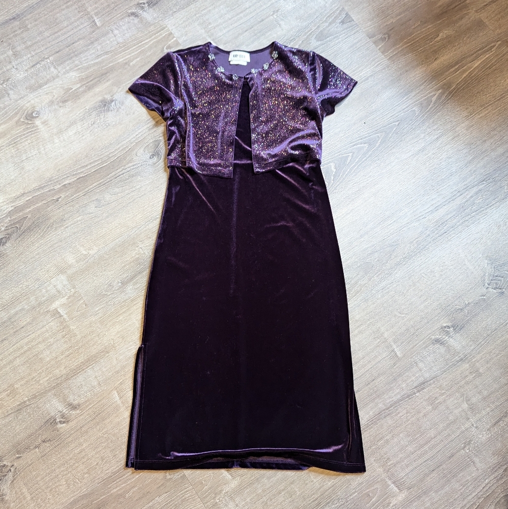 Amy Byer Vintage Y2K Purple Velvet Dress with Sparkles and Flowers Size Girls 12